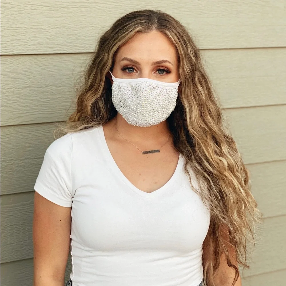 KIDS WHITE Rhinestone Bling Face Mask